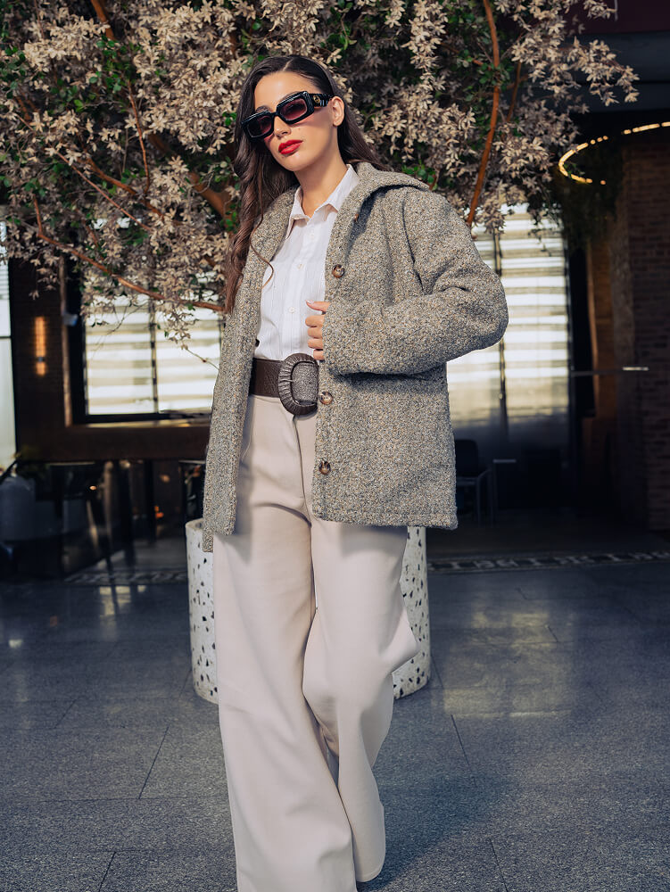 Textured Wool-Blend Button-Up Jacket