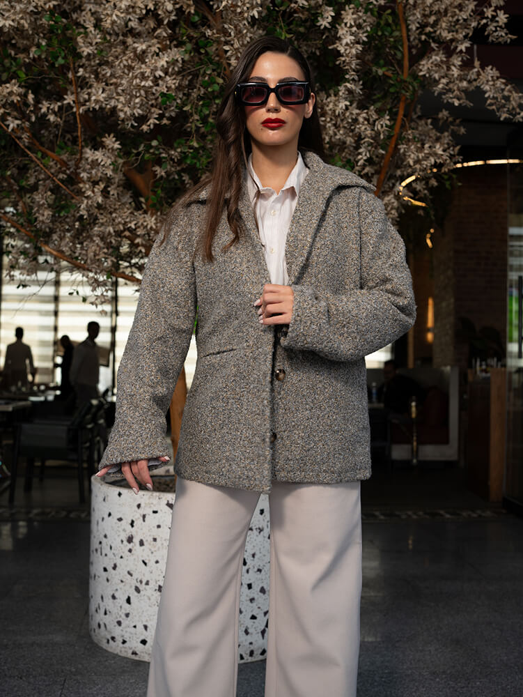 Textured Wool-Blend Button-Up Jacket