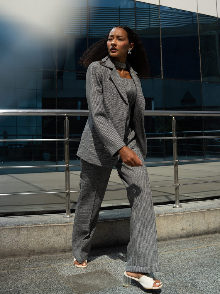 Textured Wool Blazer Corset Pants