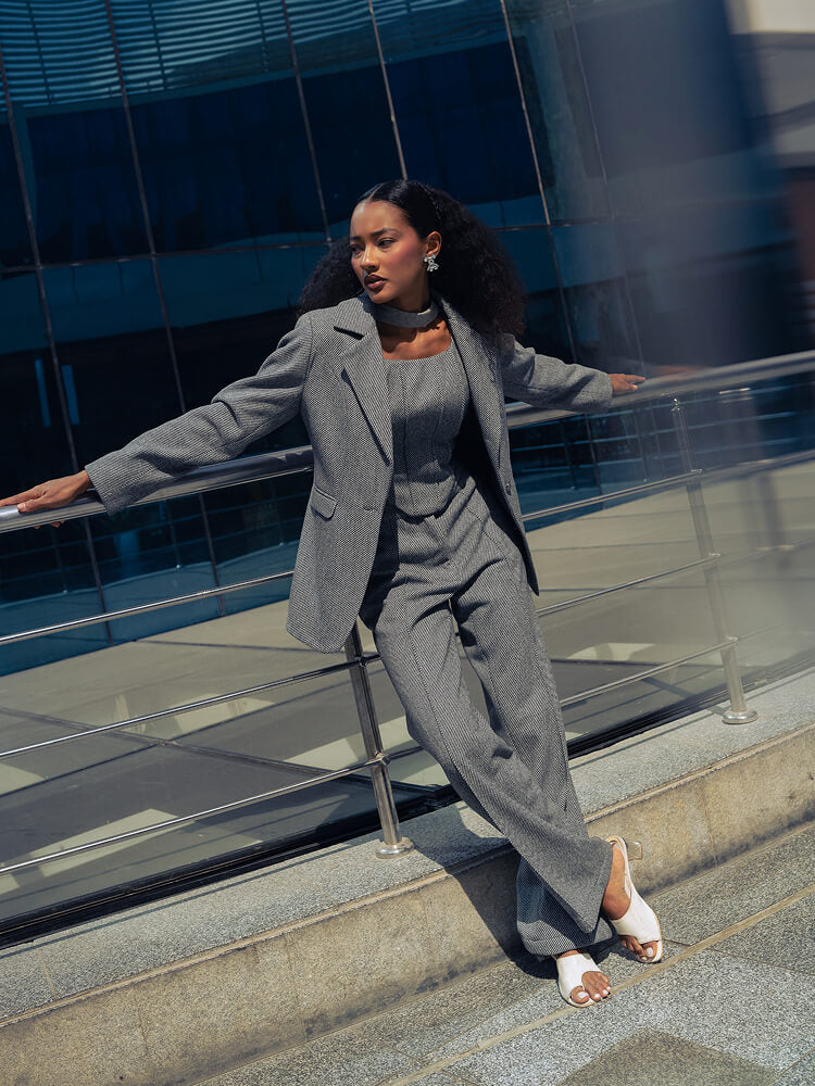 Textured Wool Blazer Corset Pants