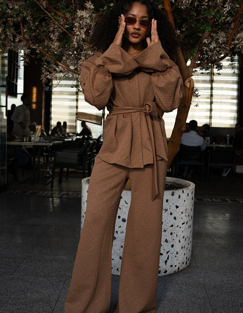 Textured Wide-Leg Pants