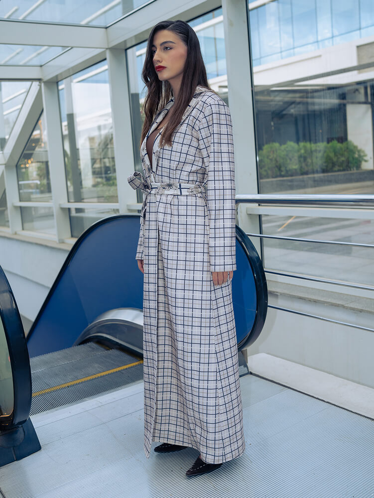 Reversible Check & Floral Long Jacket