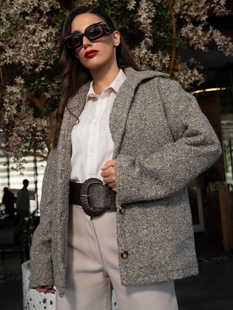 Textured Wool-Blend Button-Up Jacket